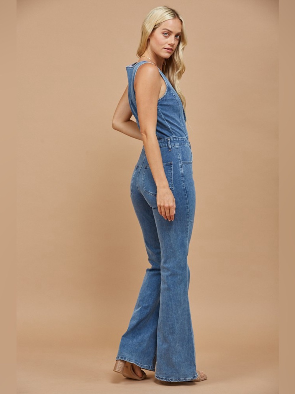 🤠 Western Cut Out Bootcut Denim Jumpsuit | Cowgirl Chic Flare One Piece - Picture 6 of 7